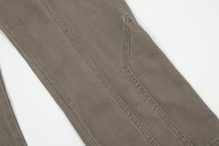 Brown Vintage Wash Multi-Seam Raw Edge Stacked Slim Leg Work Denim