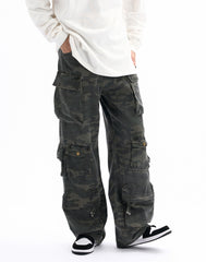 Camo Vintage Wash Multi-Pocket Cargo Twill Pants