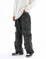 Camo Vintage Wash Multi-Pocket Cargo Twill Pants