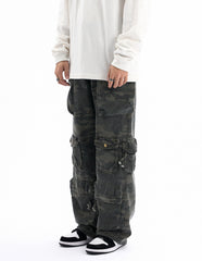 Camo Vintage Wash Multi-Pocket Cargo Twill Pants