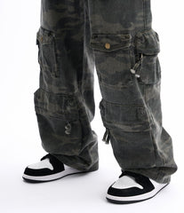 Camo Vintage Wash Multi-Pocket Cargo Twill Pants