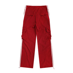 Red & White Side Stripe 3D Cargo Wide Leg Track Pants