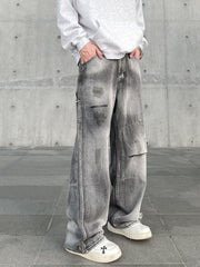 Grey Aged & Ripped Wide Leg Twill Painters Pants