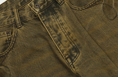 Brown Mud Wash Rope Embroidered Wide Leg Denim