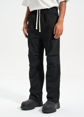 Black Drawstring Waist Snap Dual Layer Stacked Sweatpants