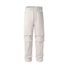 Off-White Drawstring Waist Snap Dual Layer Stacked Sweatpants