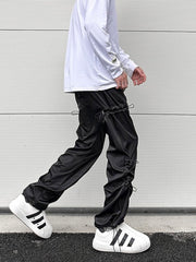 Black Toggle Cinch Leg Nylon Parachute Pants