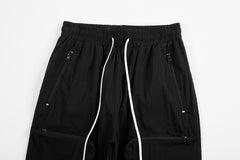 Black Drawstring 3D Front Zip & Snap Jogger Pants
