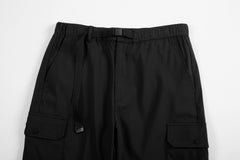 Black Belted Side Snap Pocket Rubber Zip Flare Leg Pants