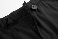 Black Belted Side Snap Pocket Rubber Zip Flare Leg Pants