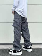 Dark Grey Double-Cover Wide Leg Cargo Pants