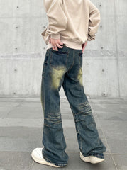 Blue Mud Worn In Wash Multi Seam Panel Wide Leg Denim