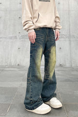 Blue Mud Worn In Wash Multi Seam Panel Wide Leg Denim