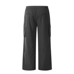 Dark Grey Toggle Drawstring Wide Leg Cargo Sport Pants