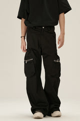 Black Large Zip 3D Cargo Twill Pants