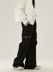 Black Large Zip 3D Cargo Twill Pants