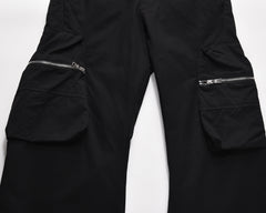 Black Large Zip 3D Cargo Twill Pants