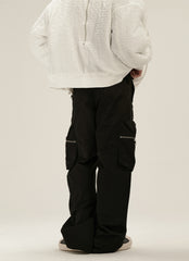 Black Large Zip 3D Cargo Twill Pants