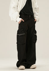 Black Large Zip 3D Cargo Twill Pants