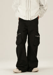 Black Large Zip 3D Cargo Twill Pants