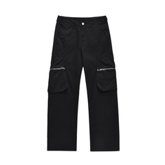 Black Large Zip 3D Cargo Twill Pants