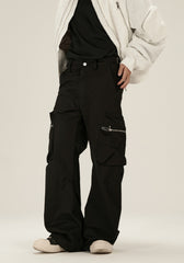 Black Large Zip 3D Cargo Twill Pants