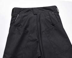 Dark Grey Diagonal Zip-Detail Wide Leg Pants