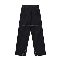 Black Diagonal Zip-Detail Wide Leg Pants