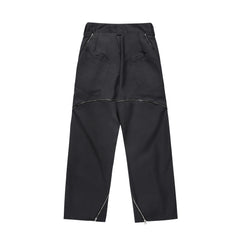 Dark Grey Diagonal Zip-Detail Wide Leg Pants