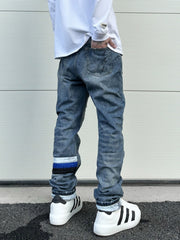 Blue Worn In Wash Rip & Repair Bandana Patchwork Slim Leg Denim