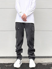 Black Snap Cargo Zip Flare Waterproof Nylon Pants