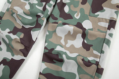 Camo Snap Cargo Zip Flare Waterproof Nylon Pants