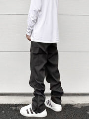 Black Snap Cargo Zip Flare Waterproof Nylon Pants