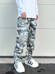 Camo Snap Cargo Zip Flare Waterproof Nylon Pants