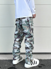 Camo Snap Cargo Zip Flare Waterproof Nylon Pants