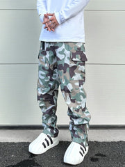 Camo Snap Cargo Zip Flare Waterproof Nylon Pants