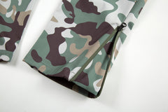 Camo Snap Cargo Zip Flare Waterproof Nylon Pants