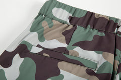 Camo Snap Cargo Zip Flare Waterproof Nylon Pants