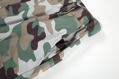 Camo Snap Cargo Zip Flare Waterproof Nylon Pants