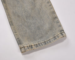 Light Blue Stone Wash Work Patch Pocket Cargo Flare Leg Denim
