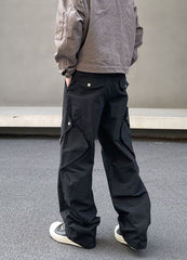 Black Extra Large Snap Pocket Wide Leg Cargo Pants