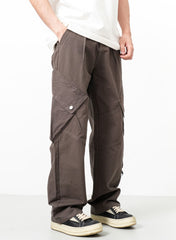 Brown Extra Large Snap Pocket Wide Leg Cargo Pants