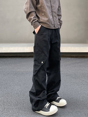 Black Extra Large Snap Pocket Wide Leg Cargo Pants