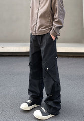 Black Extra Large Snap Pocket Wide Leg Cargo Pants