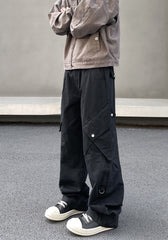 Black Extra Large Snap Pocket Wide Leg Cargo Pants