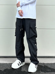 Black Side Zip & Snap Large Pocket Wide Leg Cargo Pants