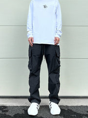 Black Side Zip & Snap Large Pocket Wide Leg Cargo Pants