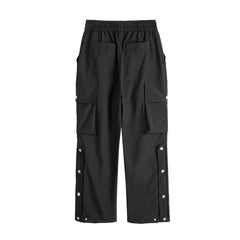 Black Side Zip & Snap Large Pocket Wide Leg Cargo Pants