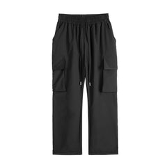 Black Side Zip & Snap Large Pocket Wide Leg Cargo Pants