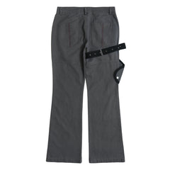 Dark Grey Strap Work Pocket Flare Leg Twill Pants